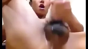 Asian guy shows hole together with jerks his horseshit