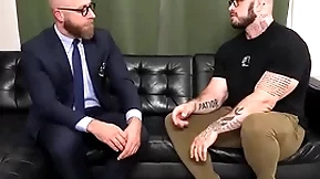 Hypnotized muscled plus tattooed hunk barebacked unconnected with advisor