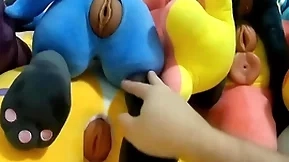 Shagging and cumming in 6 plush pussies