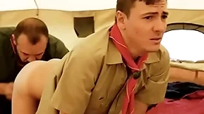 Boyscout and scout master bareback in their tent- gaycarnalplus.com