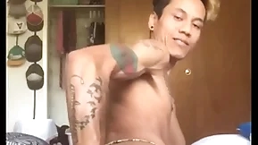 Asian boy self fist