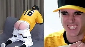 Straight twink spanked in a baseball uniform