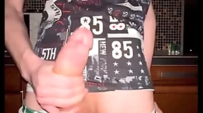 Twink pulls off his boxer shorts and jerks off his huge 23 cm cock