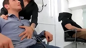 Dark-haired hotties san bass & killiam wesker swap soaked blowjobs on a catch top of a catch barber chair - reality dudes